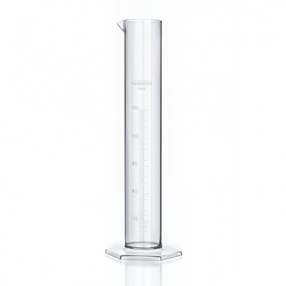 Enolandia Testrør for hydrometer 250 ml, 29 cm høy, er en gjennomsiktig, gradert sylinder med målmarkeringer, vist stående på hvit bakgrunn.