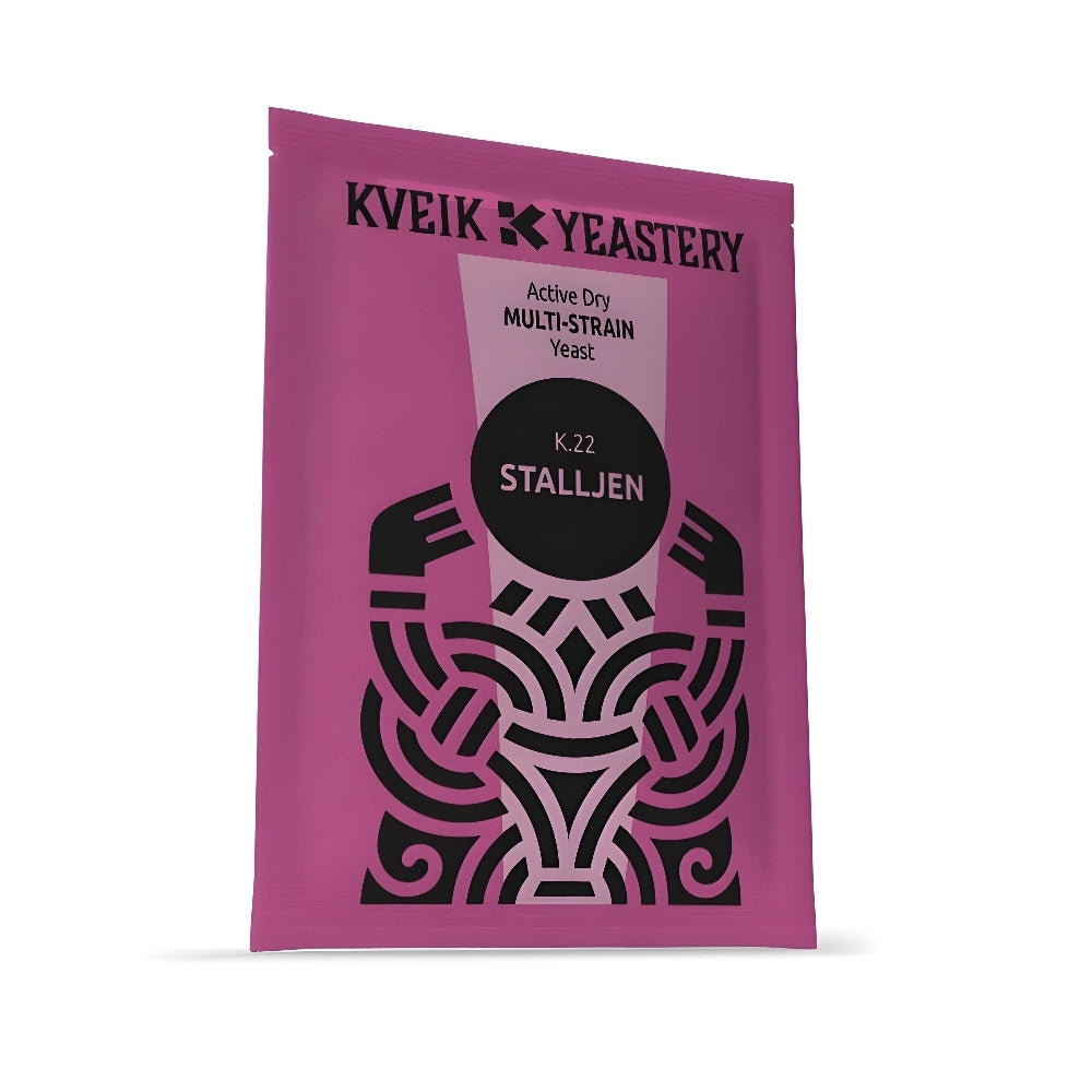 Kveik Yeastery K.22 Stalljen Kveik 7g - Original kultur-pakken skiller seg ut med svart geometrisk design og en tropisk smaksprofil inspirert av Hornindal kveik.