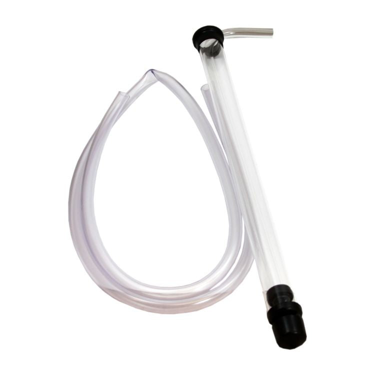 Fermtech Autohevert - 3/8" Mini fra Fermtech er en sifong i klar plast med svarte endestykker og fleksibel slange, designet for sikker overføring av mat og drikke; næringsmiddelgodkjent for sikker væskeoverføring.