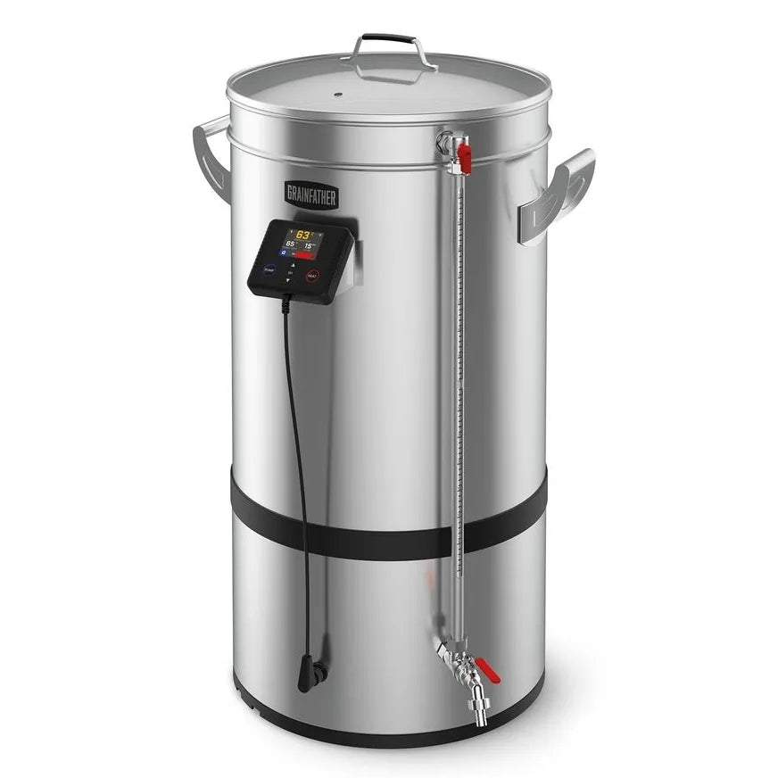Grainfather G70v2 - helautomatisk bryggemaskin fra Grainfather har digitalt kontrollpanel, lokk, sidehåndtak og tappetut i rustfritt stål-perfekt for enkel og effektiv ølbrygging.