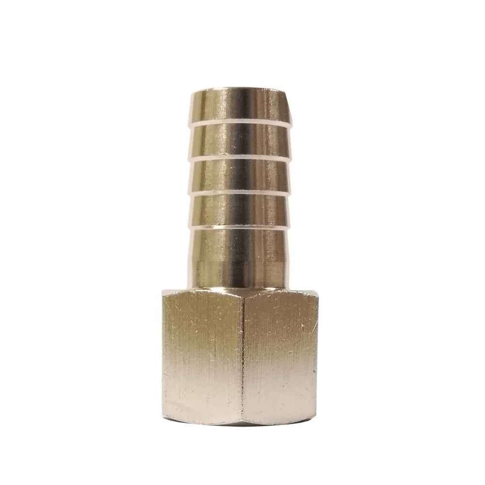 Brewshop Slangenippel hunn 1/2" FPT x 16 mm har en sekskantet mutterbase og riflet ende for sikker feste av slangen, og er også tilgjengelig i 304 rustfritt stål for økt holdbarhet.