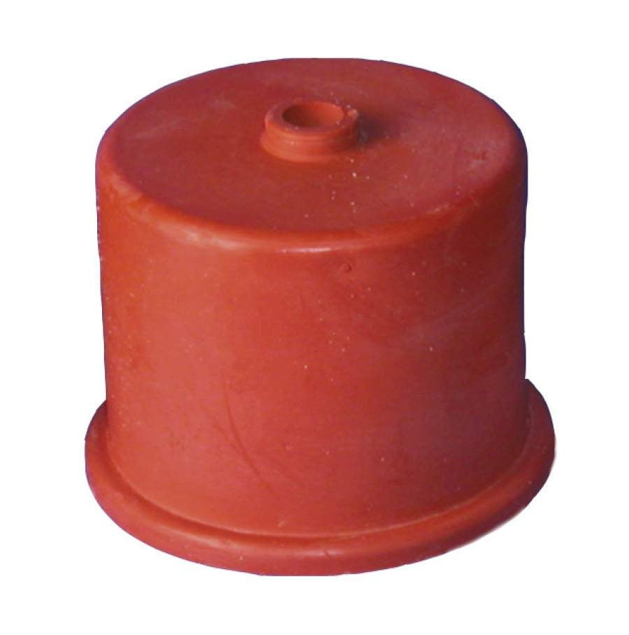 Brewferm Gummihette D50 med 9 mm skrog er en rød, sylindrisk speneplugg av gummi med et 9 mm hull på toppen, som vanligvis brukes i laboratorieglass.