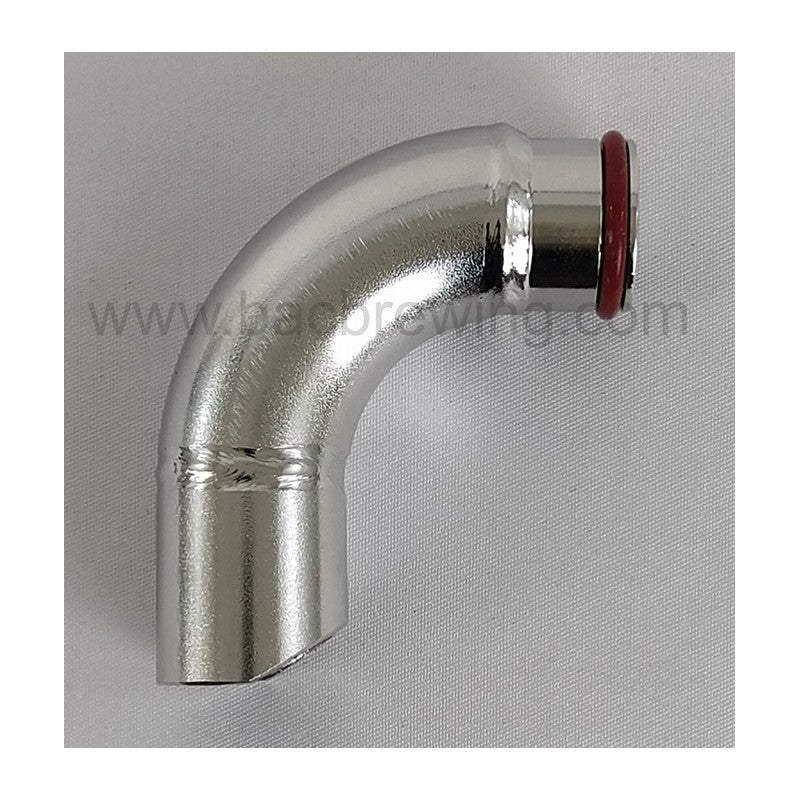 BacBrewing Dip Tube/Siphon for Speidel Braumeister (50 mm) har en 90-graders metallbue med en rød FDA-silikon o-ring, og er ideell for mostsugere eller som en del av Braumeister-sifonoppsettet ditt.