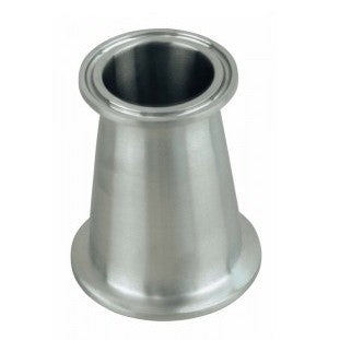 Brewshop Overgang fra 2" Tri-Clamp til 1,5" Tri-Clamp: Rustfritt stålfitting for sammenkobling av rør med ulike diametre, med flensede ender og laget av 304 rustfritt stål.