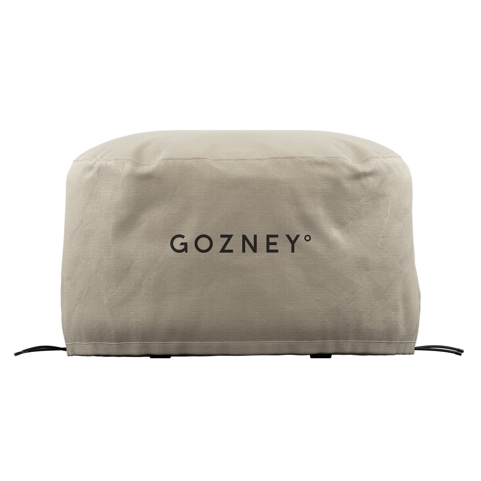 Gozney Arc XL Trekk er et beige, værbestandig deksel med "GOZNEY°" på forsiden, designet for god passform og pålitelig beskyttelse over pizzaovnen din.