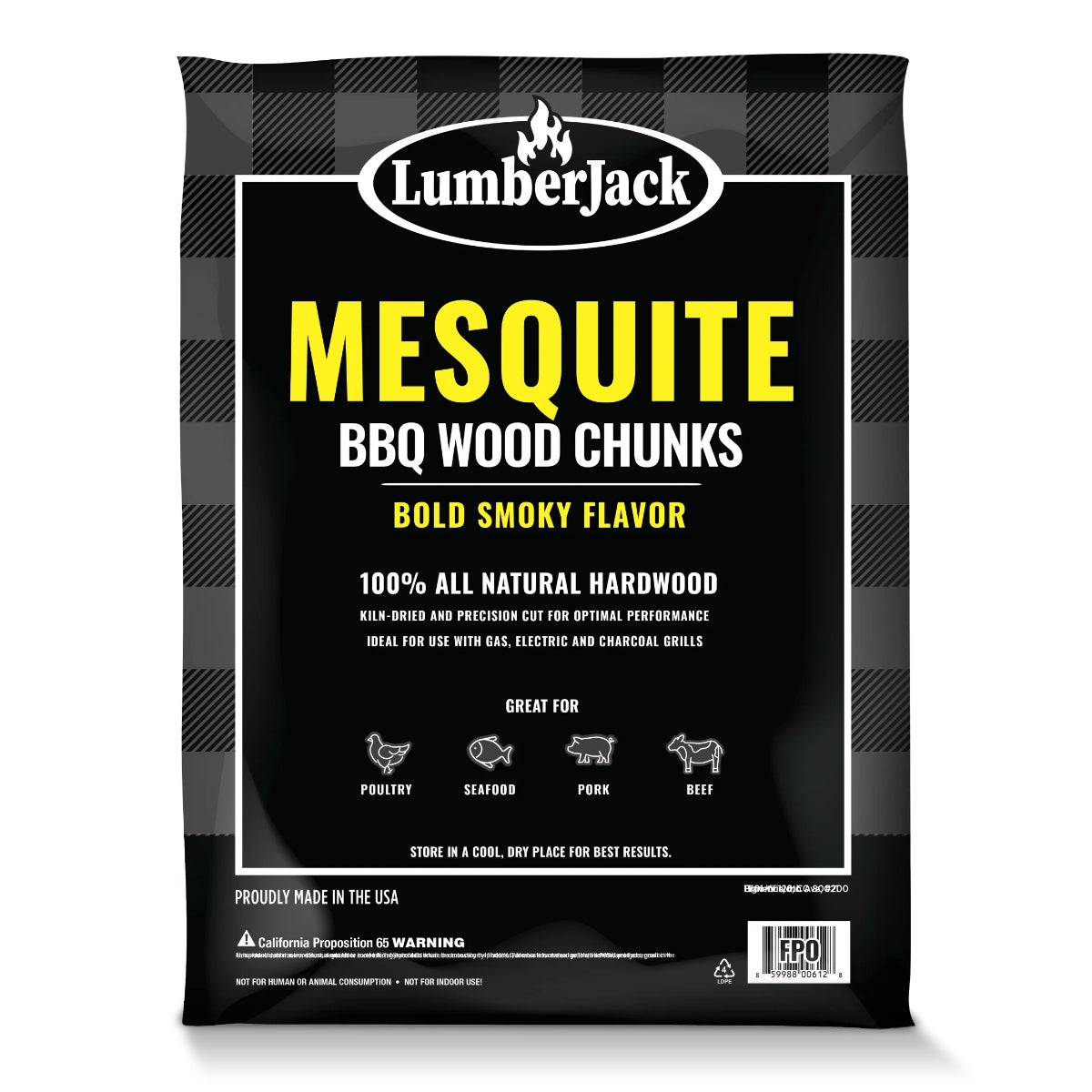 LumberJack Mesquite BBQ Wood Chunks byr på fet røyksmak og er laget av 100 % naturlig løvtre - ideelt til storfekjøtt, fjærfe, sjømat og svinekjøtt.