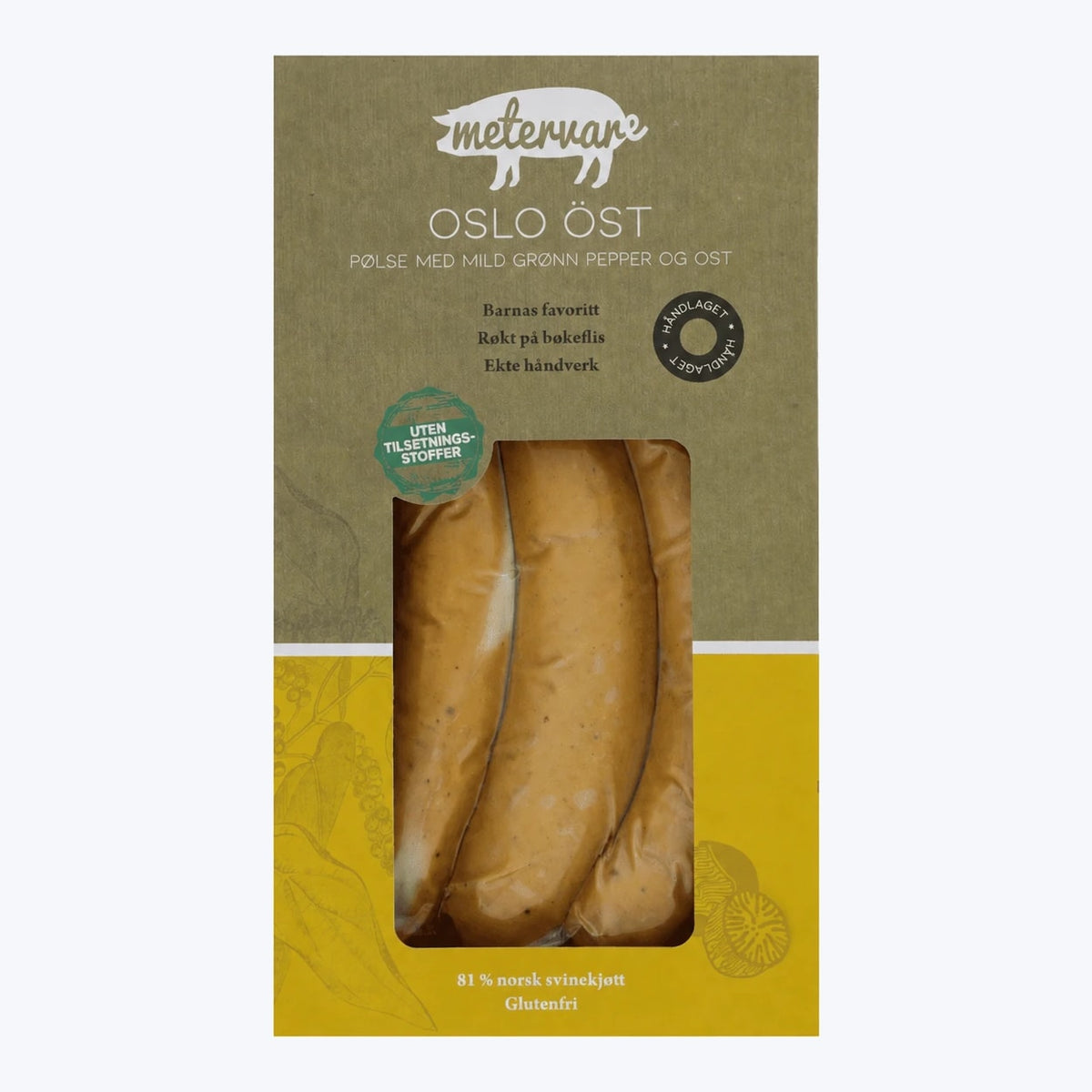 Metervare Oslo Öst Sausage with Mild Green Pepper and Cheese - 1 kg – pack of smoked sausages with green pepper and cheese