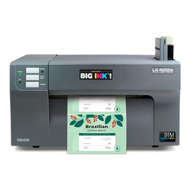 Primera LX4000e etikettprinter med Big Ink skriver ut kaffeetiketter