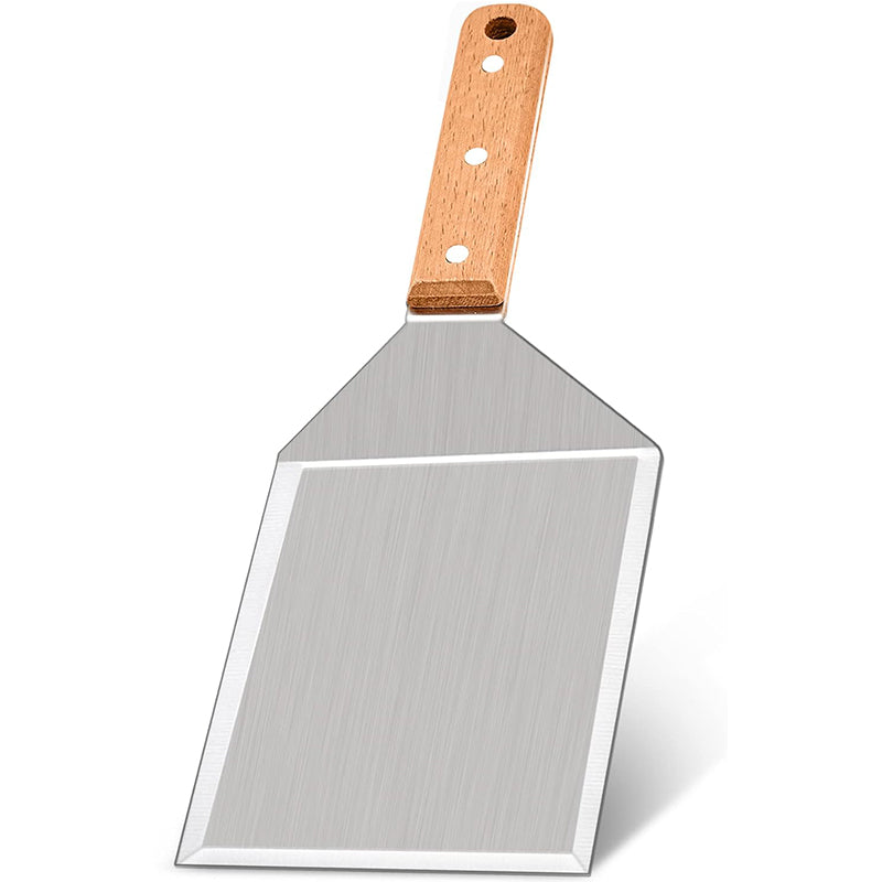 BBQ Stekespade i Rustfritt Stål har et flatt, rektangulært blad i rustfritt stål og et trehåndtak med tre solide nagler - et must-have grillverktøy for alle grillentusiaster.