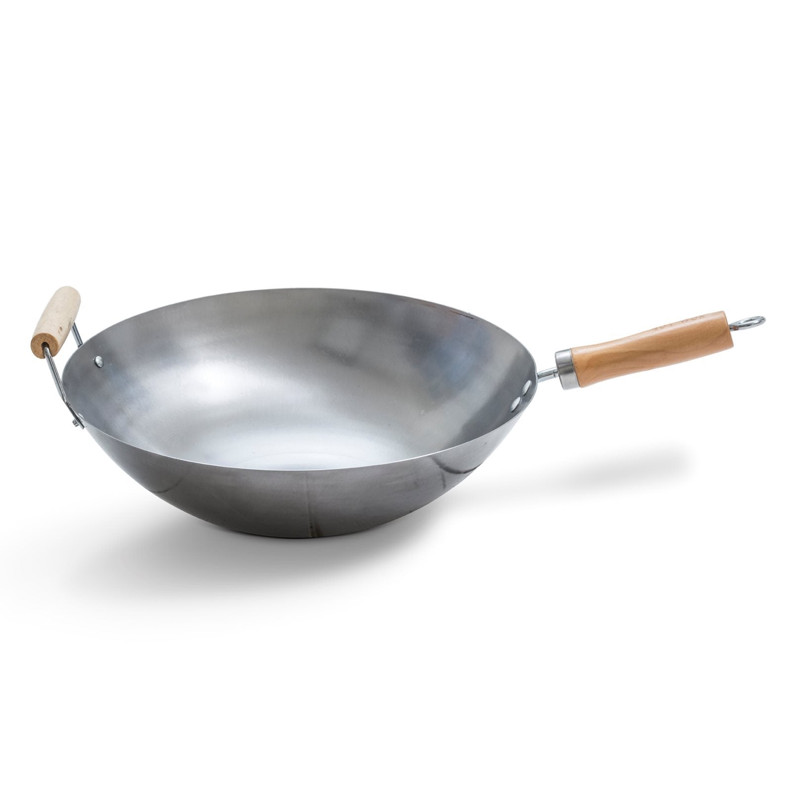 HotWok Wokpanne 35 cm, med trehåndtak på begge sider, er vist mot en hvit bakgrunn.