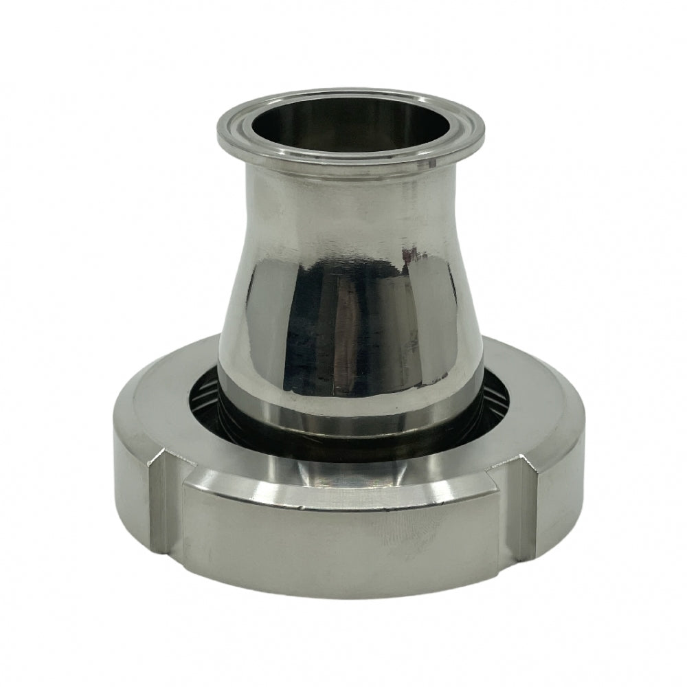 Brewshop Adapter DN50 Female (DIN 11851) til 1,5" Tri-Clamp kobler sammen rør i ulike størrelser, og sørger for sikker og hygienisk passform med Tri-Clamp-systemer.