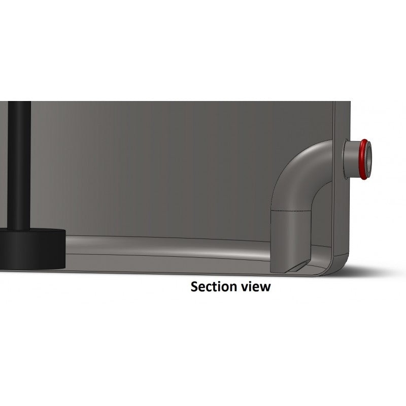 Utsnitt av BacBrewing Dip Tube/Siphon for Speidel Braumeister (50 mm): grå, rektangulær, med buet rør og rødt munnstykke, o-ring i FDA-silikon for sikker tetning. Ideell hevert eller muggsuger.