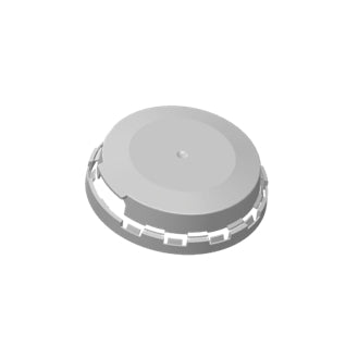 Dette er en grå, sirkulær plastgjenstand med flat topp og kantutskjæringer, og sett ovenfra ligner den på PolyKegs "Keg Caps - 264stk".