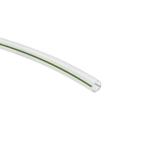 Lindr 3/8" LDPE slange til øl / luft (grønn stripet) er en gjennomsiktig slange med grønn stripe, ideell for hurtigkobling, vist mot en hvit bakgrunn.