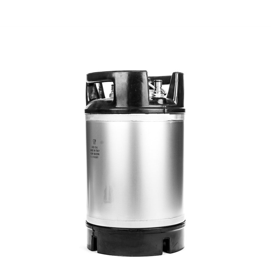 AEB Corneliusfat 9L ball lock keg med svart plasthåndtak og bunn for oppbevaring og tapping av drikkevarer - ideelt for hjemmebryggeri og originale AEB Corneliusfat-oppsett.