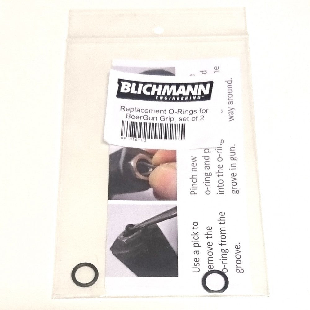 En pakke merket Blichmann O-ringer til BeerGun Grip, sett med 2, inneholder to O-ringer og monteringsanvisning.