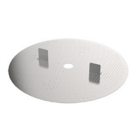 Grainfather Silplate topp til G30 er en rund, perforert metallplate med et sentralt hull og to oppreiste rektangulære tapper, designet for Grainfather bryggesystem.