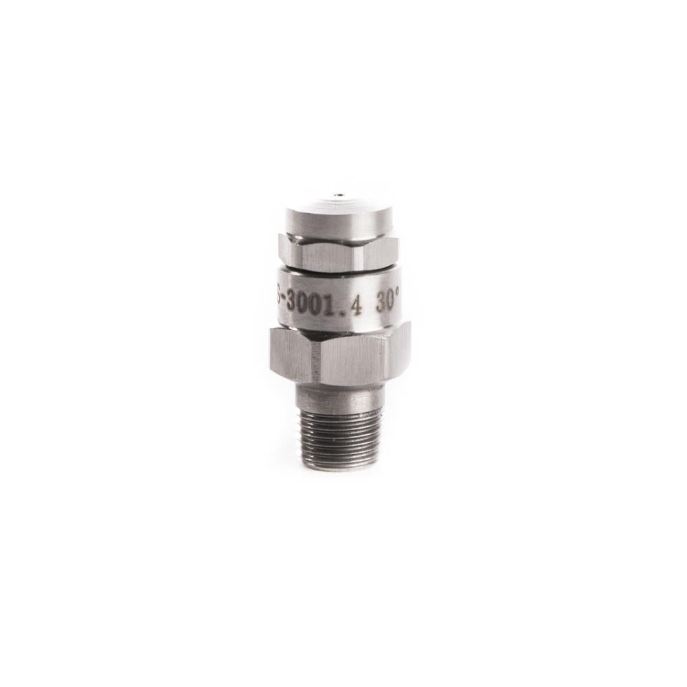 Nærbilde av Brewtools Dyse, 1/8 BSP-T 3001.4 spraydyse, som viser metallkonstruksjonen og den gjengede basen, isolert på hvit bakgrunn.