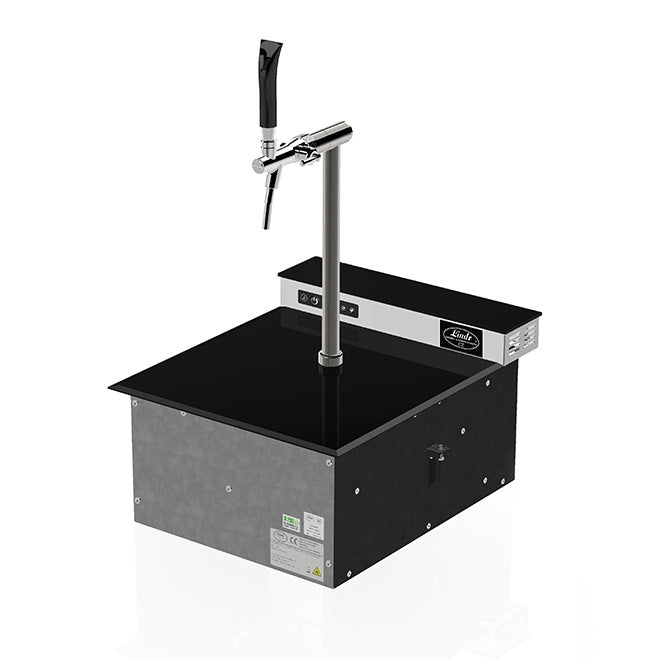 Lindr PYGMY Pro Kitchen fra Lindr er en svart og sølvfarget øldispenser med én kran på en rektangulær sokkel - perfekt som et øltårn på kjøkkenet for servering av ferskt øl hjemme.