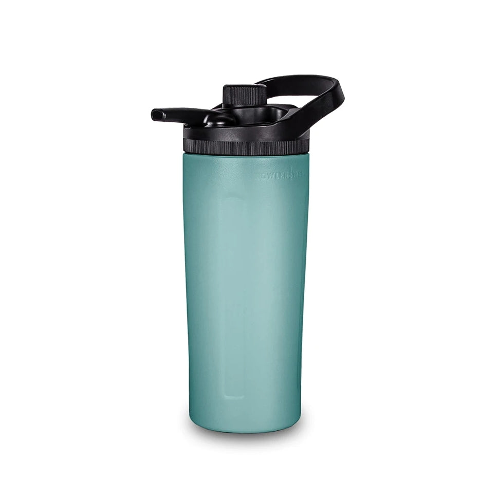GrowlerWerks uKeg Twist 24 Seafoam (7 dl) Seltzer Maker, i rustfritt stål med et svart vippelokk og håndtak, er avbildet på en hvit bakgrunn - ideell for å lage din favoritt hard seltzer hjemme.