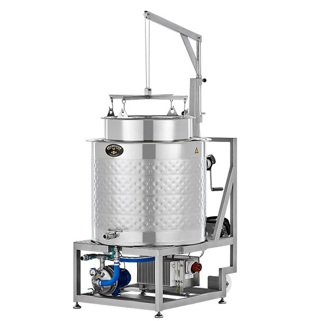 Speidel #Braumeister 200L - Bestillingsvare er et stort bryggesystem i rustfritt stål med kontrollpanel, støtteramme og pumpe fra Speidel, ideelt for automatisk kommersiell mat- eller drikkevareproduksjon i stor skala.