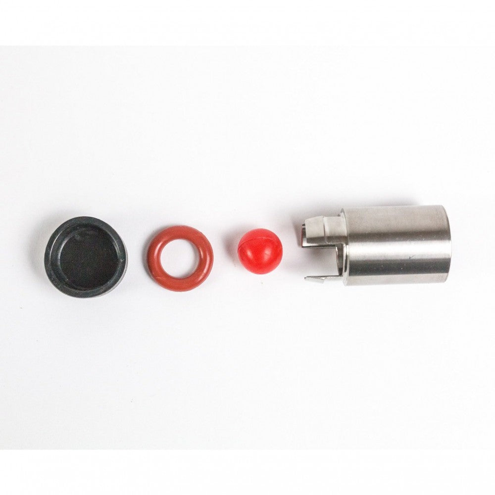 Fire demonterte deler fra BrewSSSiphon Basic Kit - Autohevert av rustfritt stål fra Brewsssential vises på rekke og rad på en hvit bakgrunn, perfekt for hjemmebryggingsfans.