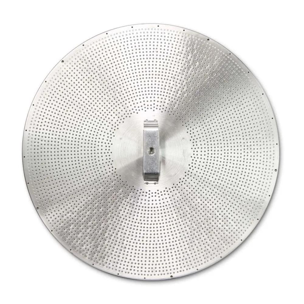 Grainfather G40 & G70 Hop Filter (Ny type) er en rund, perforert skive i rustfritt stål med et sentralt håndtak, designet av Grainfather for bruk med deres G40- og G70-bryggesystemer.