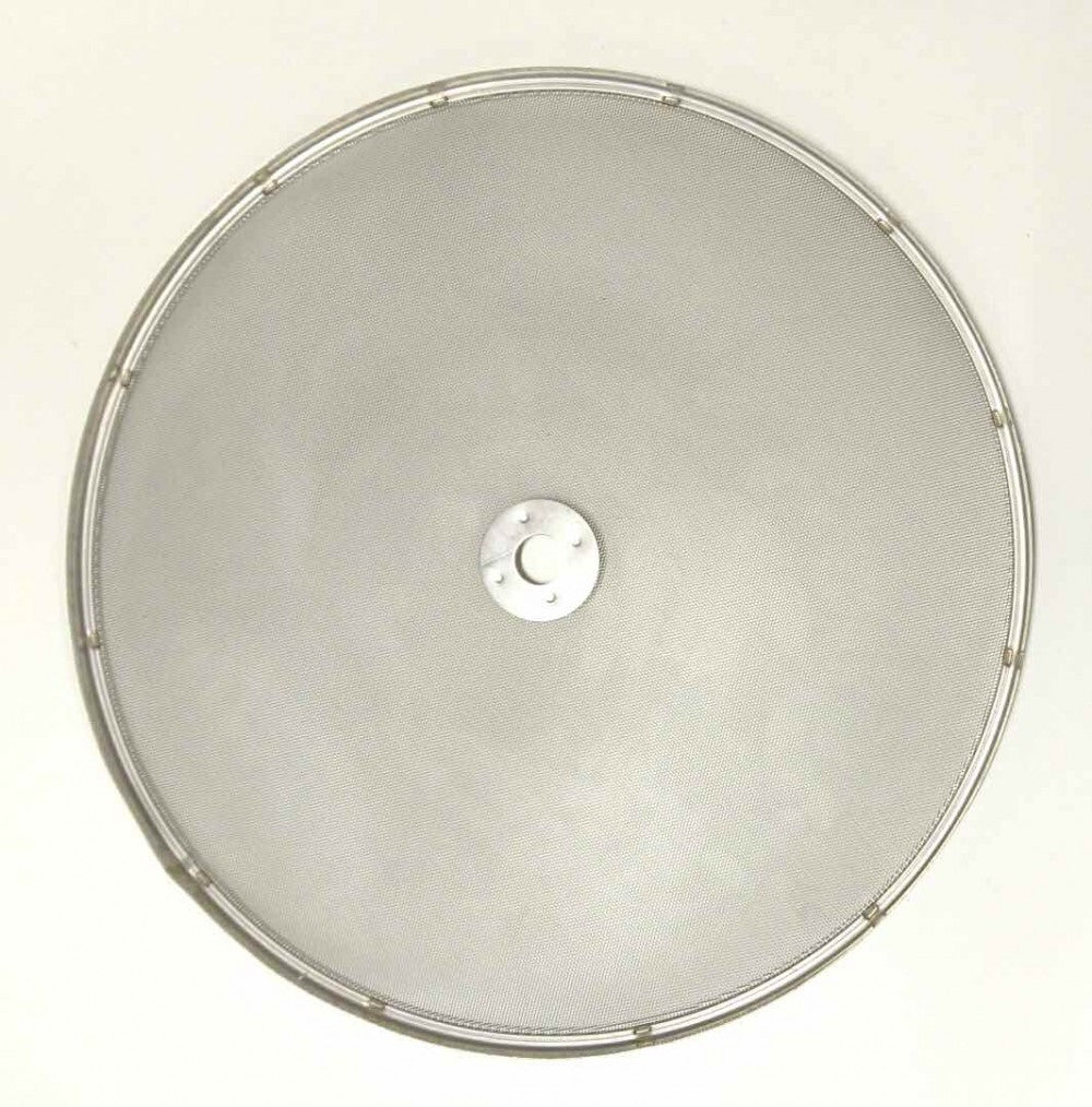 Camurri Finmasket silbunn til CB50, CB50 Maxi og CB100 er et rundt, flatt, finmasket metallgitter med et sentralt håndtak, vist ovenfra mot en ensfarget bakgrunn.