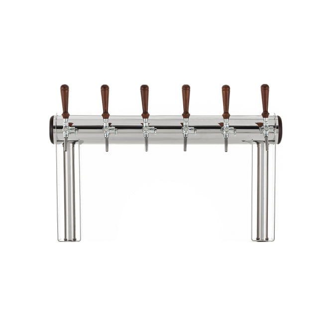 Lindr Naked Cold Bridge 6 Tappetårn er et tappetårn i rustfritt stål med seks elegante tappekraner, hver med trebryter, plassert på rad og støttet av to solide vertikale metallben. Utstyrt med Cold Bridge-kjøling sikrer dette tårnet optimal temperatur og en førsteklasses serveringsopplevelse.