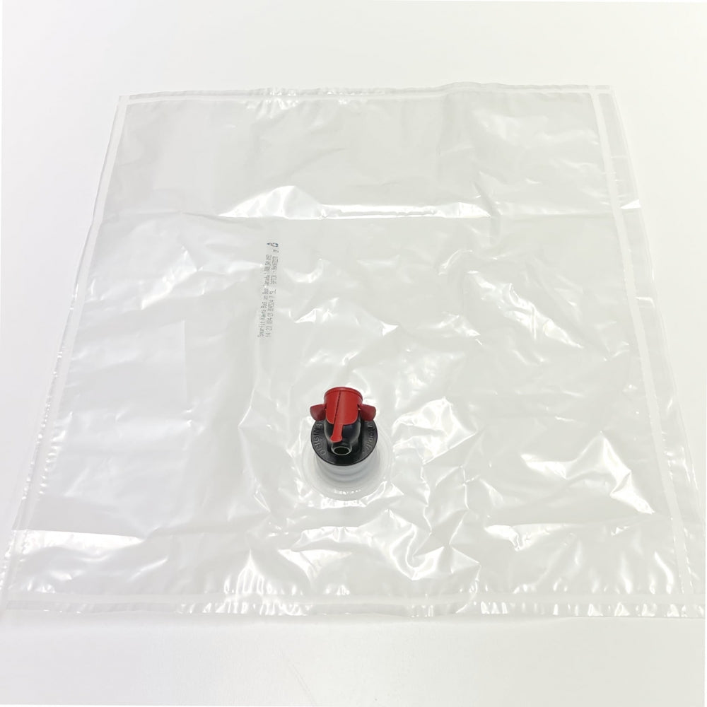 Fermtechs aPour Replacement Bags (3stk) er gjennomsiktige, firkantede vakuumposer med en svart og rød senterventil, designet for oksygenbeskyttelse - ideelle som forhåndsdesinfiserte påfyllingsposer.