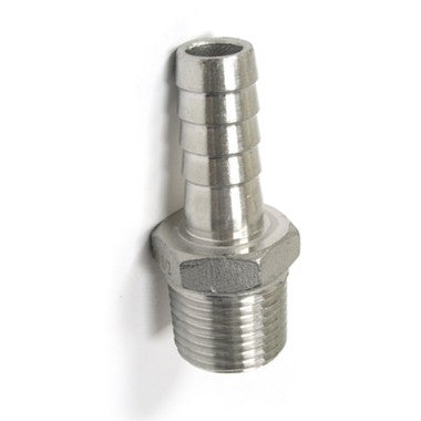 Brewshop Slangenippel 1/2" NPT x 1/2": rustfritt stål slangenippel med 1/2" NPT utvendige gjenger og rillet slangestuss for sikker slangetilkobling.