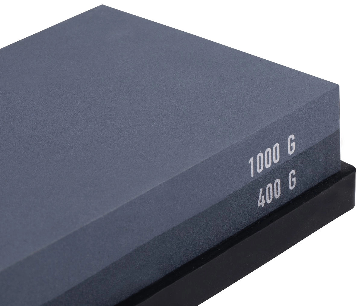 Messermeister Slipestein 400 & 1000 Grit slipestein har to korn på en svart base, perfekt for presist vedlikehold av kniveggen som knivsliper eller restaureringsverktøy.