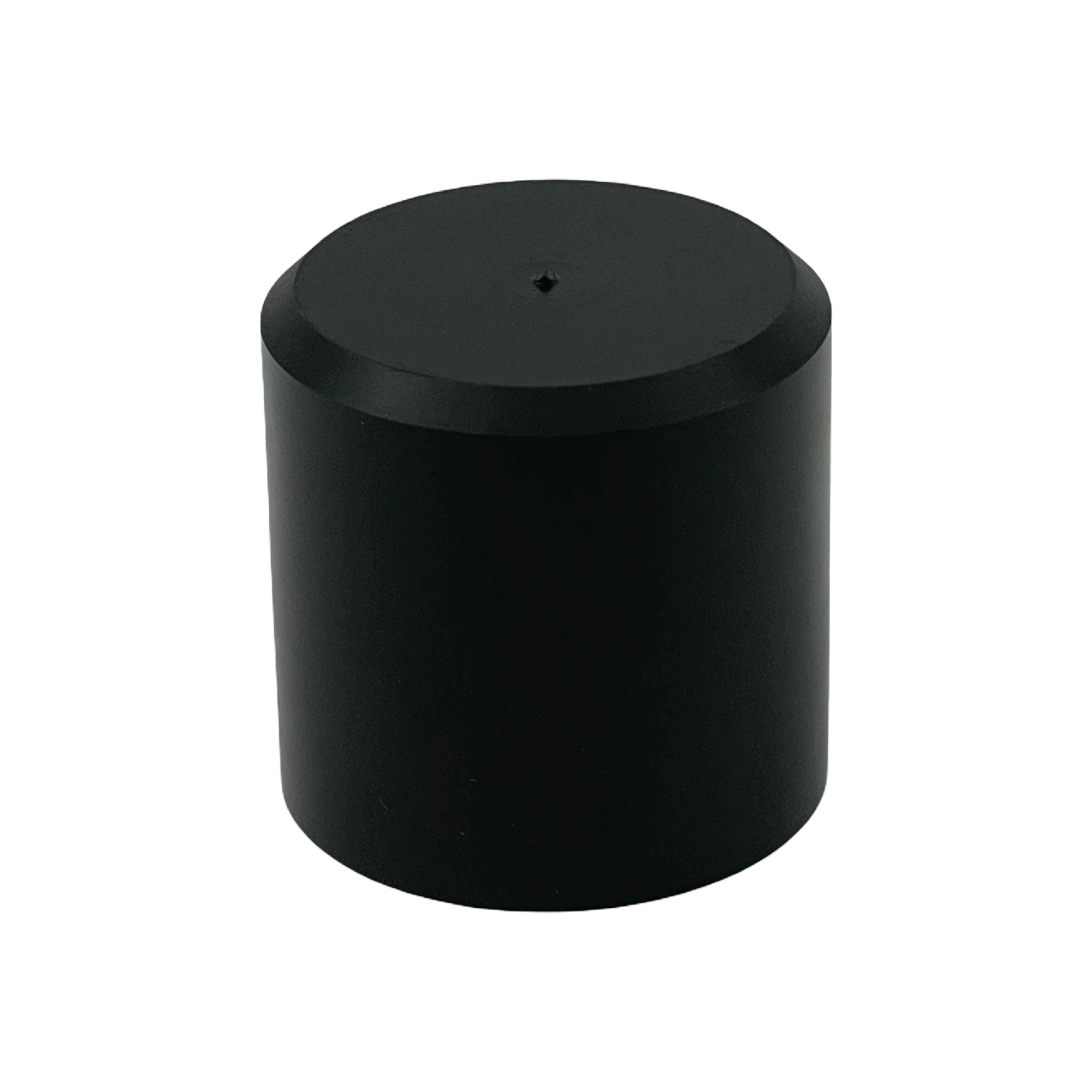En svart, sylindrisk 330 ml adapter fra Oktober Design med flat topp og en liten prikk i midten mot en hvit bakgrunn.