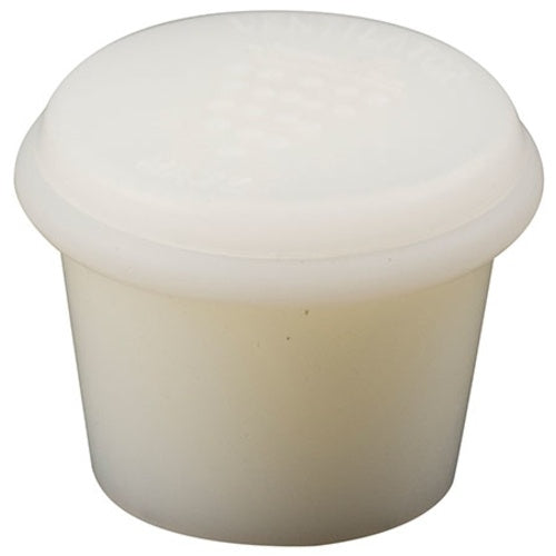 MoreBeer Breathing Bung er en liten, hvit plastbeholder med påsatt lokk og ventilerende silikonpropp D40/48, ideell til sauser, dipper eller krydder.