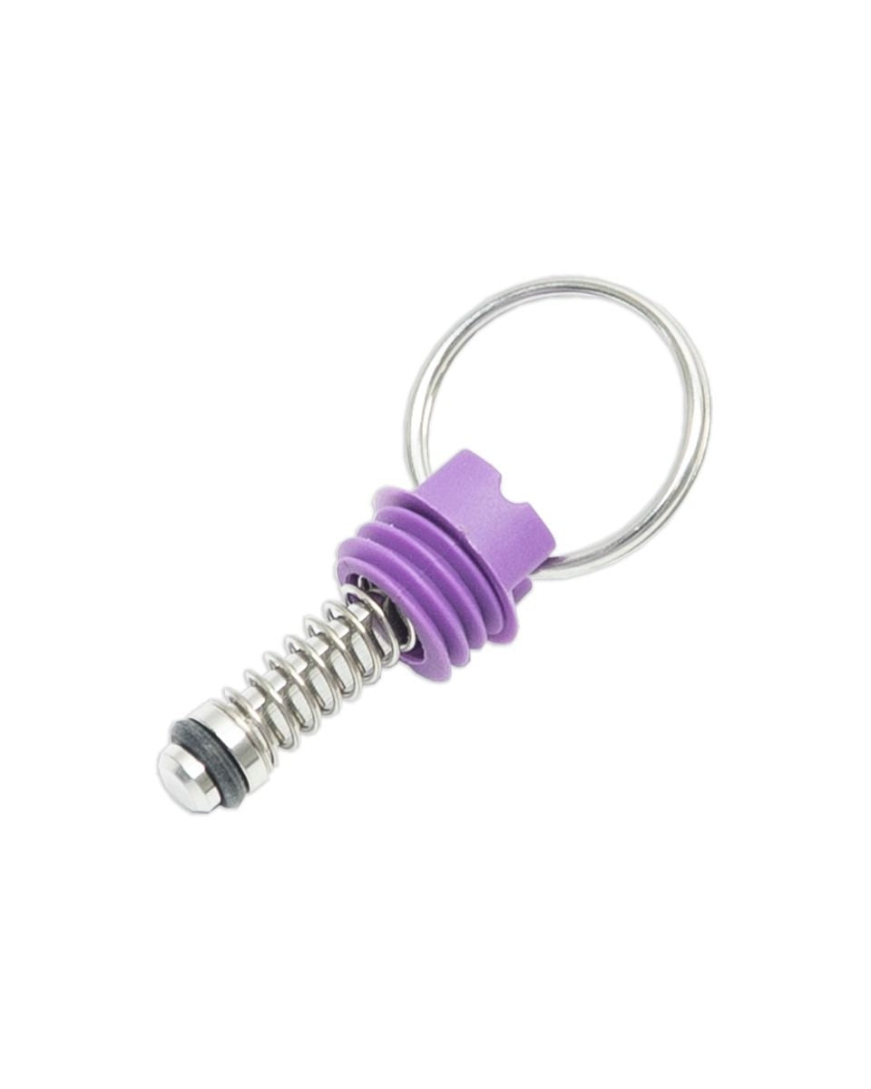 Keg King 15psi Purple PRV (1 bar) har et lilla plastgrep, en fjærbelastet nøkkelring i metall og en sirkelformet ring - perfekt til å feste på en overtrykksventil under gjæring under trykk.