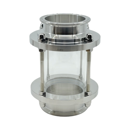 Brewshop 3" Tri-Clamp siktglass er en metallbeholder laget i 304 rustfritt stål for holdbarhet og synlighet.