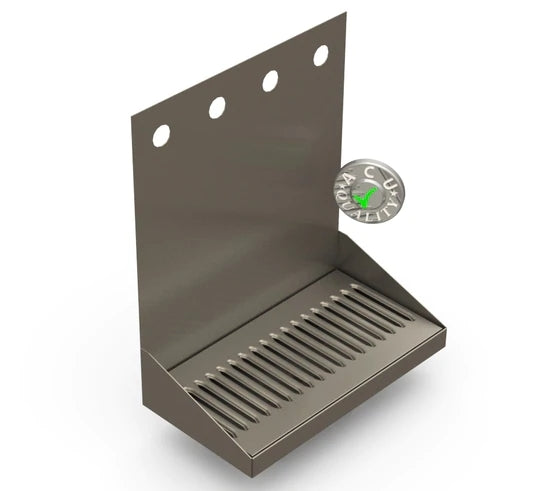 ACU Precision Sheet Metal Wall Mount Drip Tray - Hull for 4 kraner (30,5 cm bred) har fire monteringshull og et slisset brett, laget av rustfritt stål for holdbarhet - ideelt for organisering eller drenering av gjenstander under tappekraner.