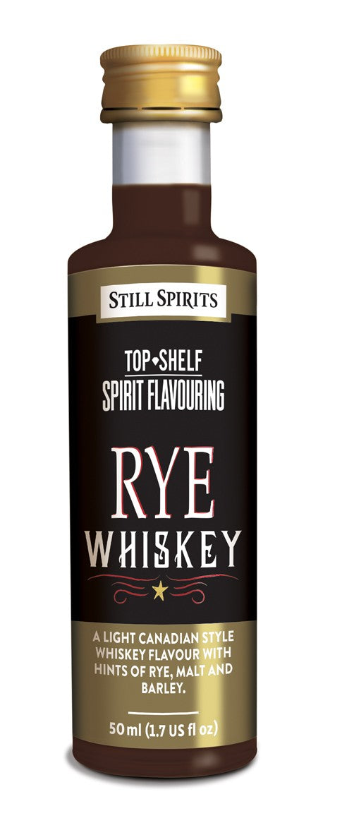 Still Spirits SS Top Shelf Rye Whiskey 50 ml essens har en lett kanadisk rugsmak med toner av malt og bygg, perfekt for autentisk rugwhiskysmak.