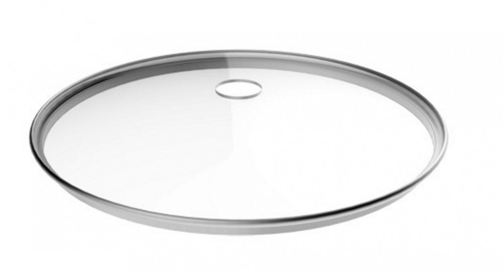 Grainfather Lokk til Grainfather G30 er et gjennomsiktig grytelokk i glass med metallkant og rundt håndtak i midten, perfekt for hjemmebryggingsoppsett som Grainfather G30. Vist på hvit bakgrunn. Varemerke: Grainfather.