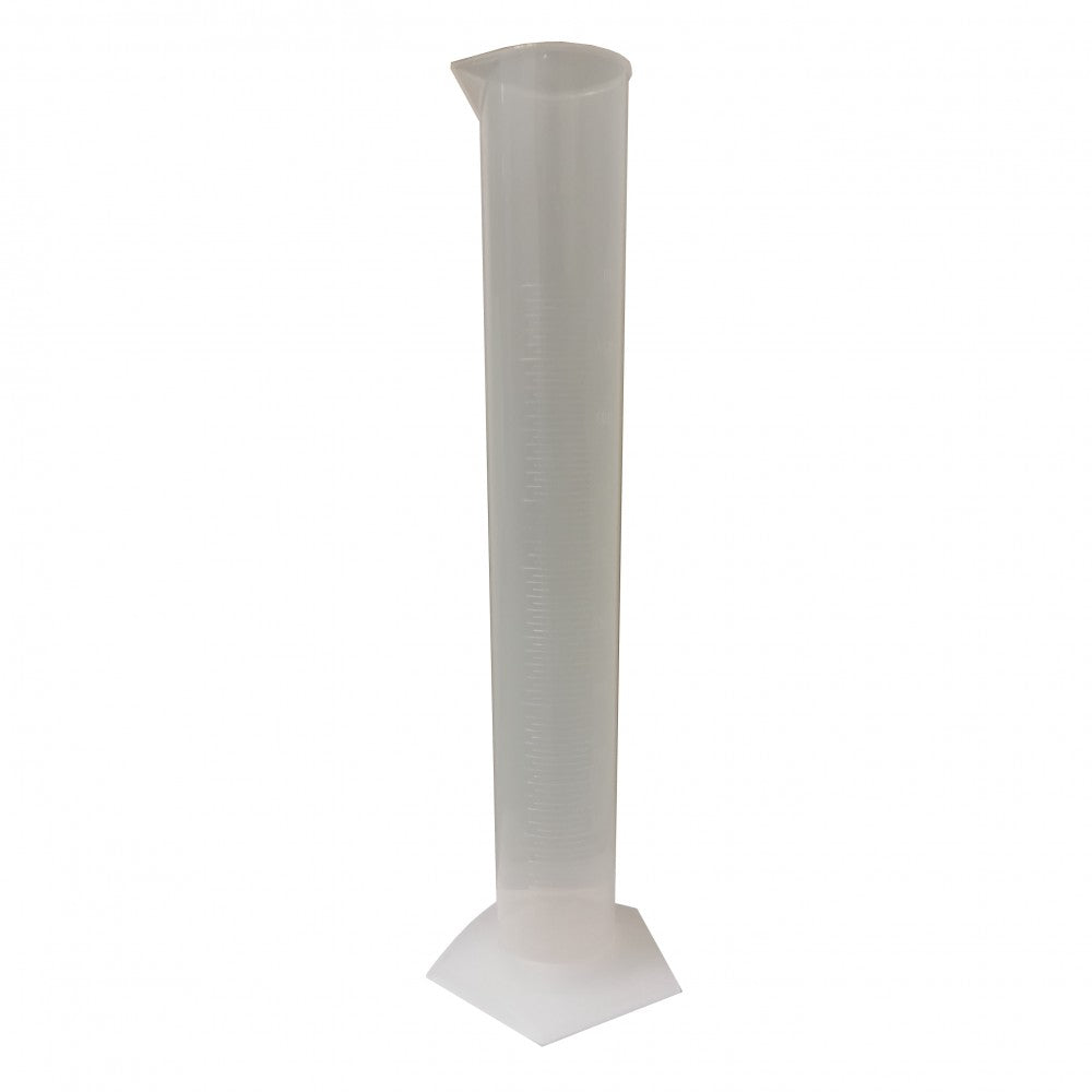 Alla France Testrør for hydrometer er en 500 ml, 36 cm høy, gjennomsiktig polypropylensylinder med tut og bred sekskantet base, ideell for måling av væskevolum.