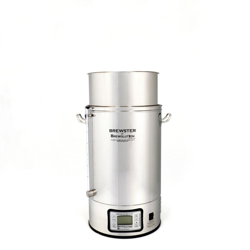 Brewster Beacon 40L - Brewolution bryggemaskin fra Brewolution, med digitalt display og temperaturkontroll, er vist mot en vanlig hvit bakgrunn.