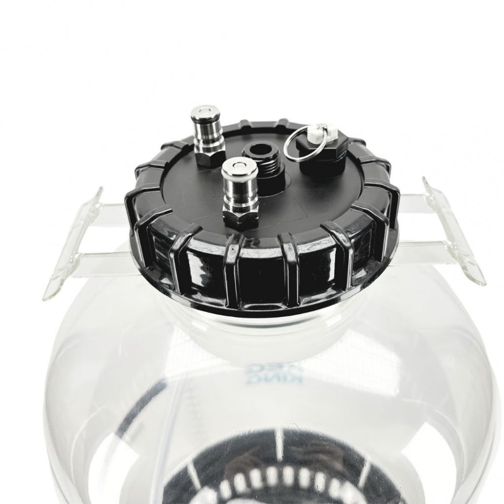 Chubby Apollo 30L Trykktank & Keg fra Keg King: Transparent plasttank med sort skrulokk, metallventiler og plastikkhåndtak-perfekt for hjemmebrygging.