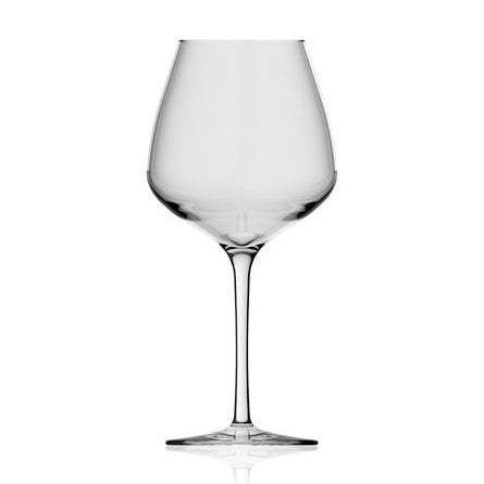 Et sett med seks klare Rastal Exilles 57 Vinglass, hver med en bred skål og lang stilk, fotografert på en hvit bakgrunn - foretrukket av profesjonelle sommelierer for sitt multifunksjonelle design. Merkevare: Rastal.