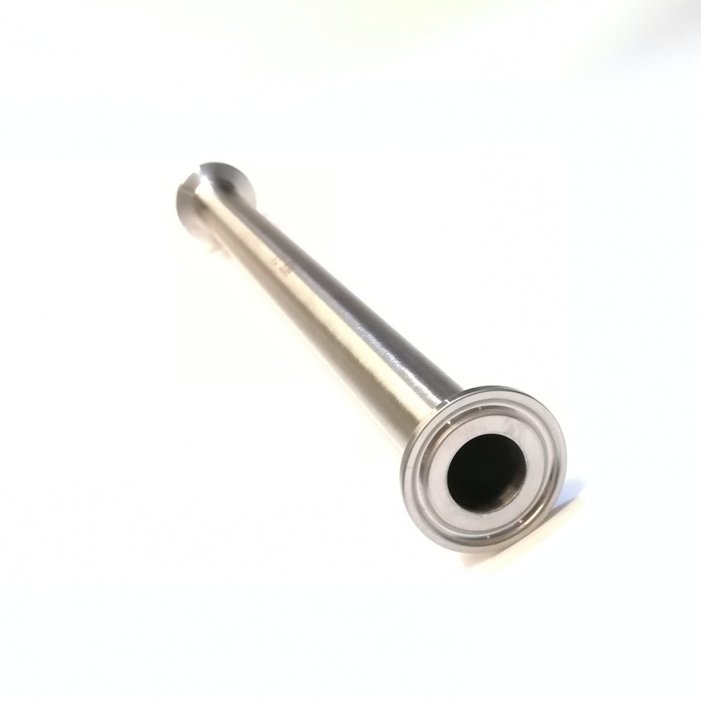 Brewshop 34 mm Tri-Clamp forlengelsesrør, 30,5 cm (12"), laget av rustfritt stål 304 med en flenseende, vist på hvit bakgrunn.