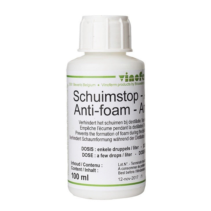 Vinoferm Anti-Foam VINOFERM - skumdempende middel (100 ml) kommer i en hvit flaske med hvit etikett og inneholder en silikonbasert formel for effektiv skumdemping.