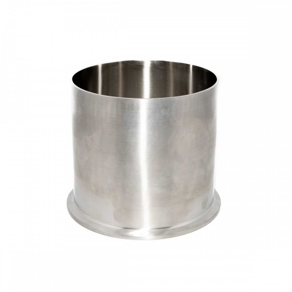 Brewtools 4" TC-flens, 100 mm sylindrisk beholder i rustfritt stål med åpen topp og en lett utsvunget bunn på 108 mm, vist mot en vanlig hvit bakgrunn.