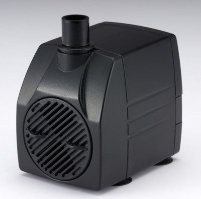 En liten, svart Brewshop Nedsenkbar vannpumpe for CIP-sprøyteball med ventilert frontdeksel og rundt topputløp, designet for CIP-rengjøring, står på en lysegrå overflate.
