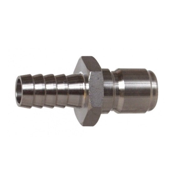 Brewshop Hurtigkobling hann har en 12 mm nippel, riflet ende for fleksible slanger og sekskantet mutter. Laget av rustfritt stål for lang holdbarhet.