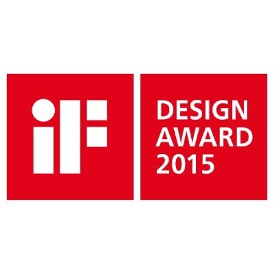 Rød og hvit iF Design Award 2015-logo med "iF" til venstre og "DESIGN AWARD 2015" til høyre - ideelt for å fremheve anerkjente designglass som Rastal Craft Master One 47cl (6 stk) Ølglass fra Rastal.