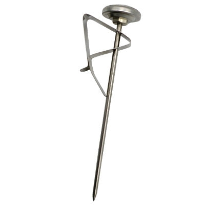 Alla France Analogt termometer +50+100 °C er et kalibrerbart analogt termometer med en spiss metallsonde, sirkelformet skivehode og sidebrakett for stabilitet.